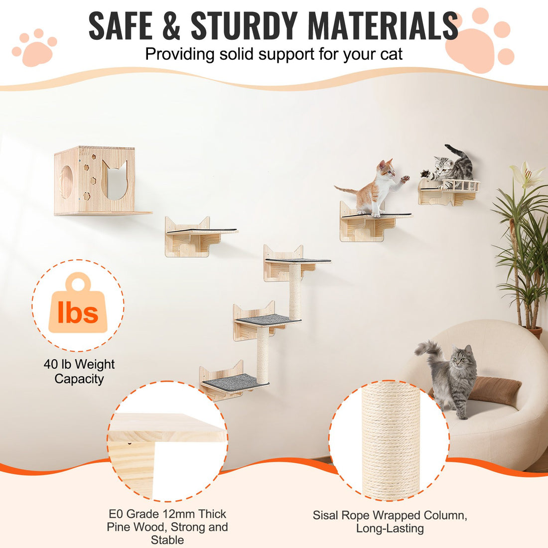 Wall Mounted Cat Shelves Tree With Jumping Boards Nest Furniture Set Of 5