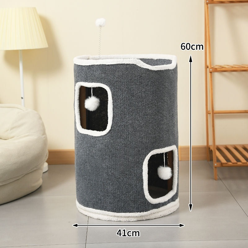 Cat Climbing Frame Scratching Post Nest Semi-enclosed Square Tree Hole Pet Cat Villa All-season Warm Cat House Wholesale