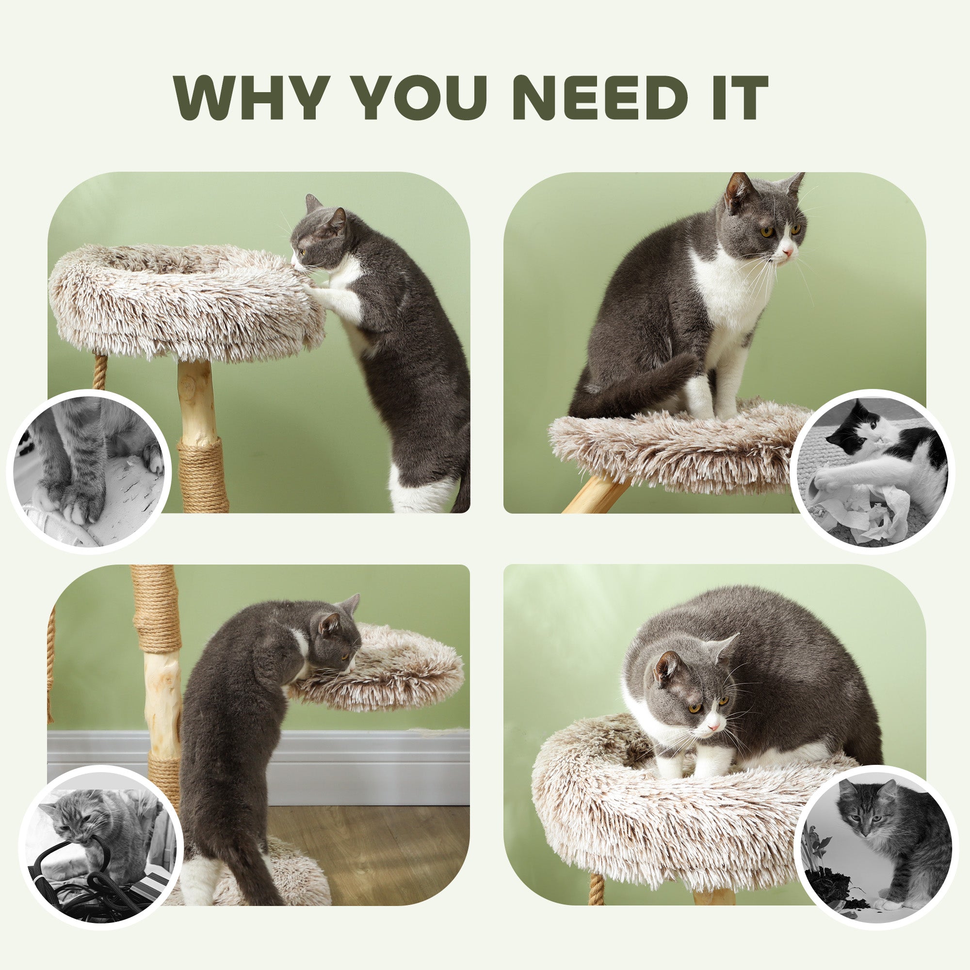 35 Inch Modern Cat Tree for Indoor Adult Cats with Wooden Scratching Posts, Cat Bed & Rope Cat Toy, Brown