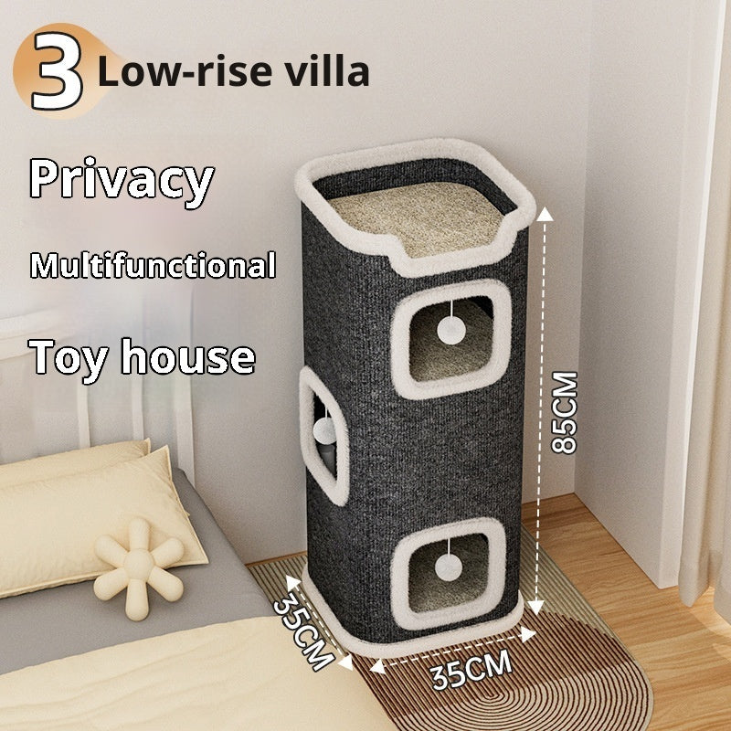 Cat Climbing Frame Scratching Post Nest Semi-enclosed Square Tree Hole Pet Cat Villa All-season Warm Cat House Wholesale
