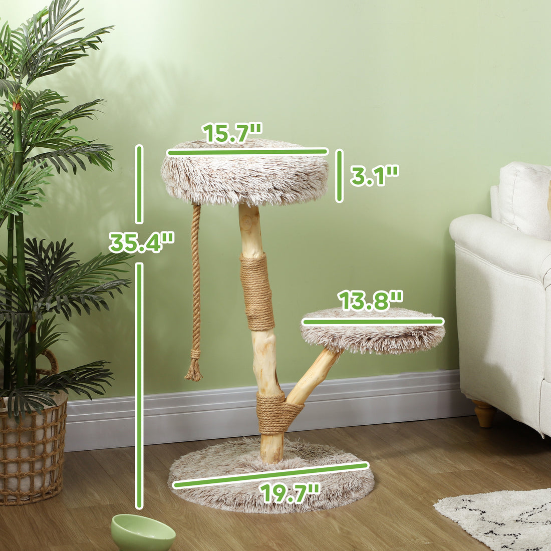 35 Inch Modern Cat Tree for Indoor Adult Cats with Wooden Scratching Posts, Cat Bed & Rope Cat Toy, Brown