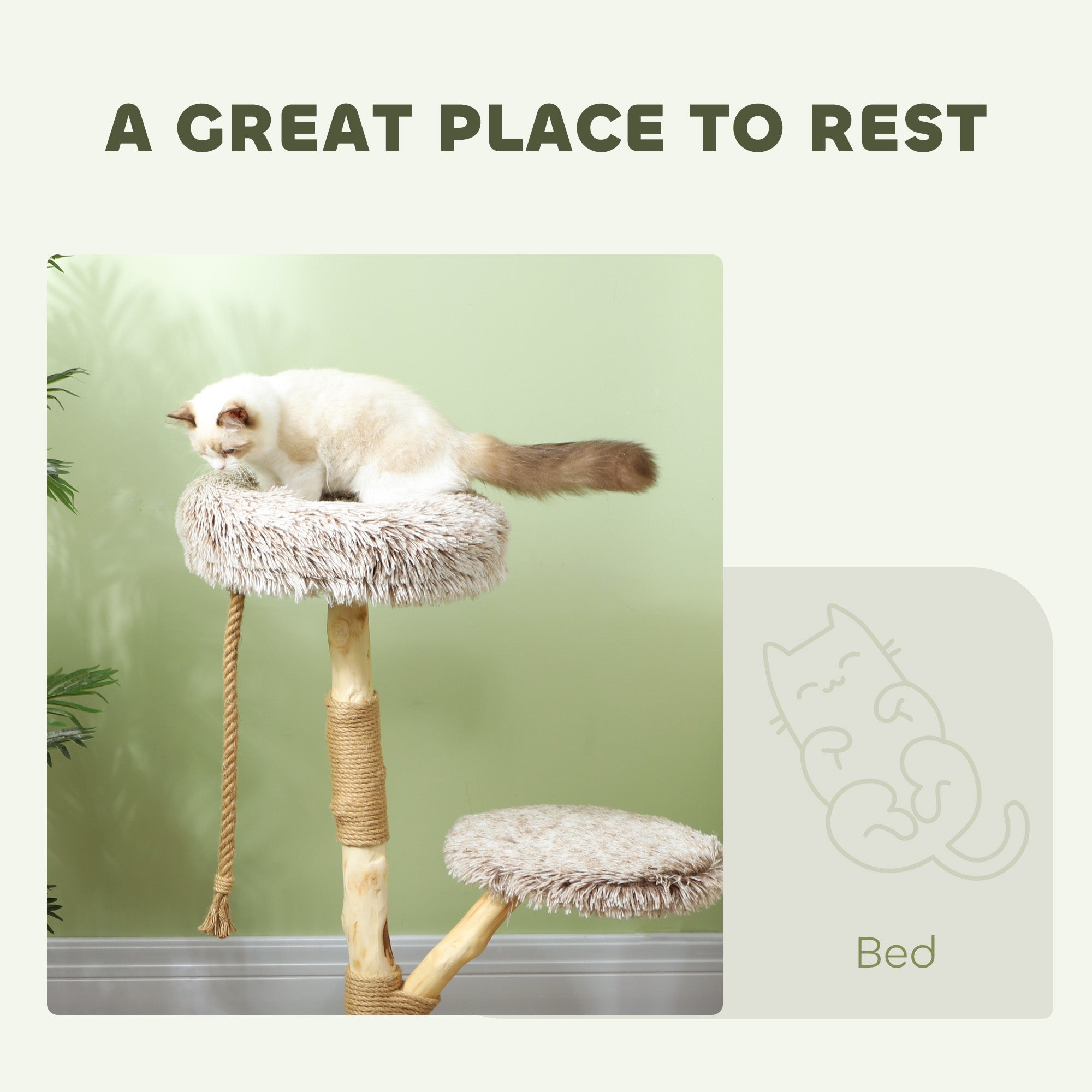 35 Inch Modern Cat Tree for Indoor Adult Cats with Wooden Scratching Posts, Cat Bed & Rope Cat Toy, Brown